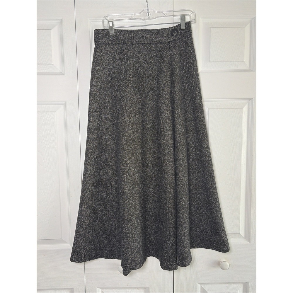 Choies A-Line Maxi Skirt Size L Gray Salt Pepper Tweed High Waist Heritage